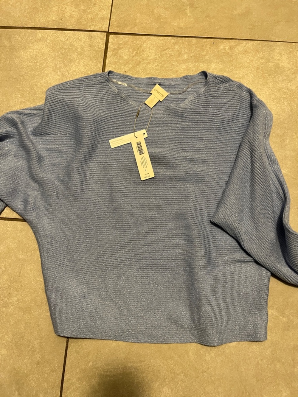 Light Blue Ribbed Knit Sweater Top